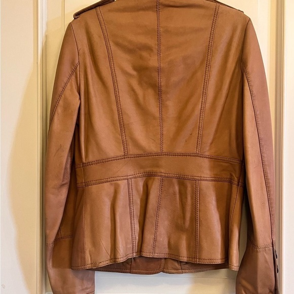 Vintage Y2K Zara Tan Leather Jacket Tailored Fit Hip Length - Picture 4 of 10